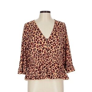Scotch and Soda Leopard Print V-Neck Ruffle Hem Top, M